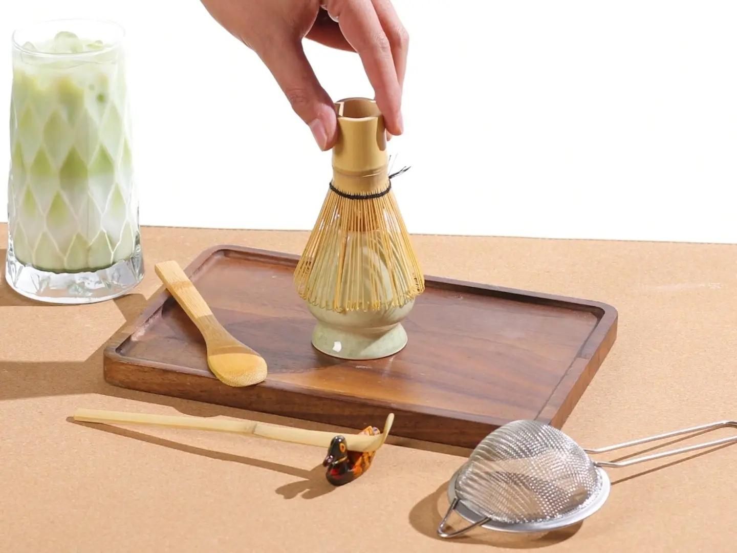 76-Prong Handcrafted Authentic Japanese Organic Matcha Whisk Set - Heat-Resistant Bamboo Kitchenware, Chasen Holder, Ceramic Scoop, Wooden Spoon, Stainless Steel Accents, Ceremony-Ready Set with Fine Mesh Sifting for Tea Beginners, Clean Aesthetic Prep
