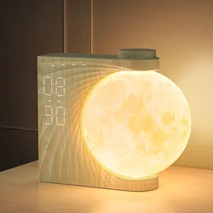 RETEYUNG Rotatable Moonlight Sunrise Alarm Clocks, Night Lamp for Bedrooms with Snooze Function, 10 Light Effects, 30/60/90 Timer, 10 Sleep Nature Sounds, 15 Ringtones, 12 Volume
