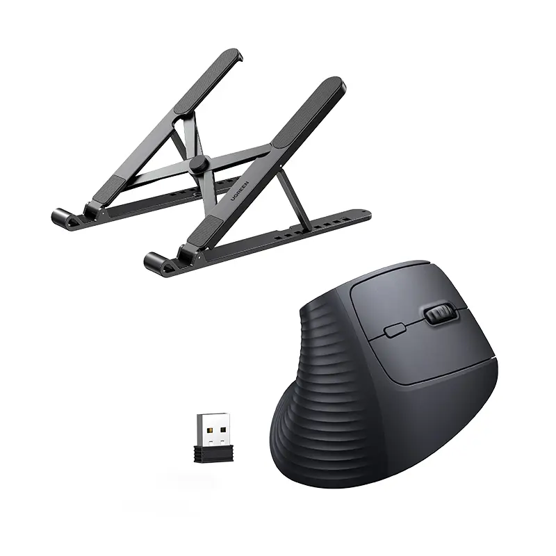 UGREEN Foldable Laptop Holder Bundle Vertical Mouse Bluetooth 5.0 & 2.4G Wireless Ergonomic Mouse with 5 Buttons, 4000 DPI, Balck & Pink Ergonomic Mouse Compatible with PC/Laptop, Only 2.4G Model(Bluetooth not supported), Basic Mouse summerwins