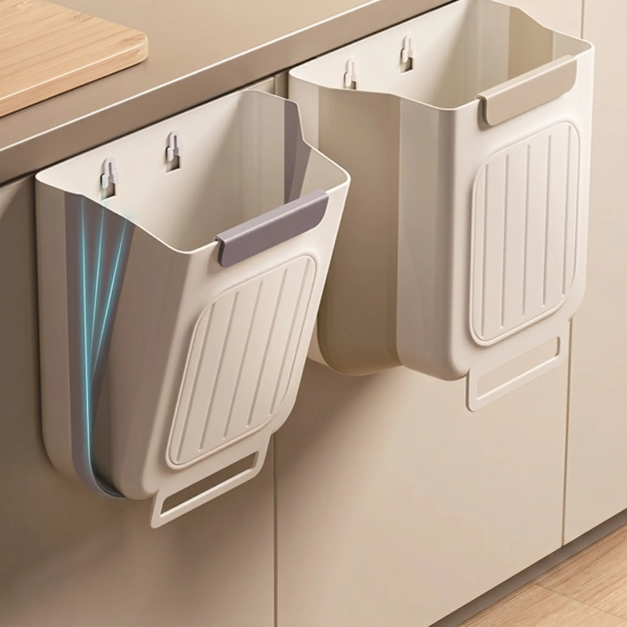 Foldable Hanging Trash Can Grey 1.6 Gallon | 2026 New Hanging Bin for Kitchen Cabinet Doors, Plastic Folding Garbage Bin for Cabinet, RVs, Cars & Camping
