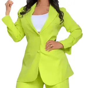 2025 Women's Elegant Pure Color Split Sleeve Lapel Suit Pocket Straight-Leg Pants Suit