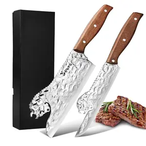 2Pcs High Quality Sharp Chef Knife, Professional Kitchen Knife, Knife for Man, Alien Sheep Head Knife, Vegetable Knife, Slicer Knife, Ergonomic Solid Wood Handle, Suitable for Kitchens, Restaurants, Halloween Gift, Christmas Gift, Gift Box