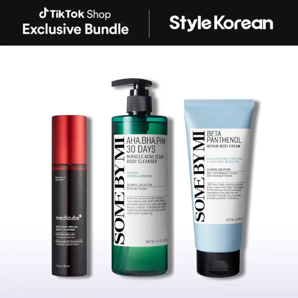 [StyleKorean] Bacne Treatment Set - SOME BY MI AHA.BHA.PHA 30 Days Miracle Clear Body Cleanser, Medicube Red Body Peeling Shot, Beta Panthenol Repair Body Cream