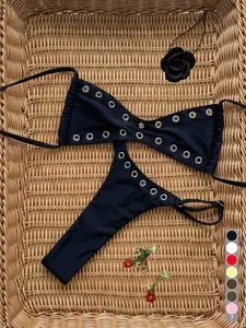 2026 New Spring Summer Bikini Two-Piece Swimsuit for Women, Style Sexy Backless Triangle Tight Fit Swimwear, Triangle Bikini Set
