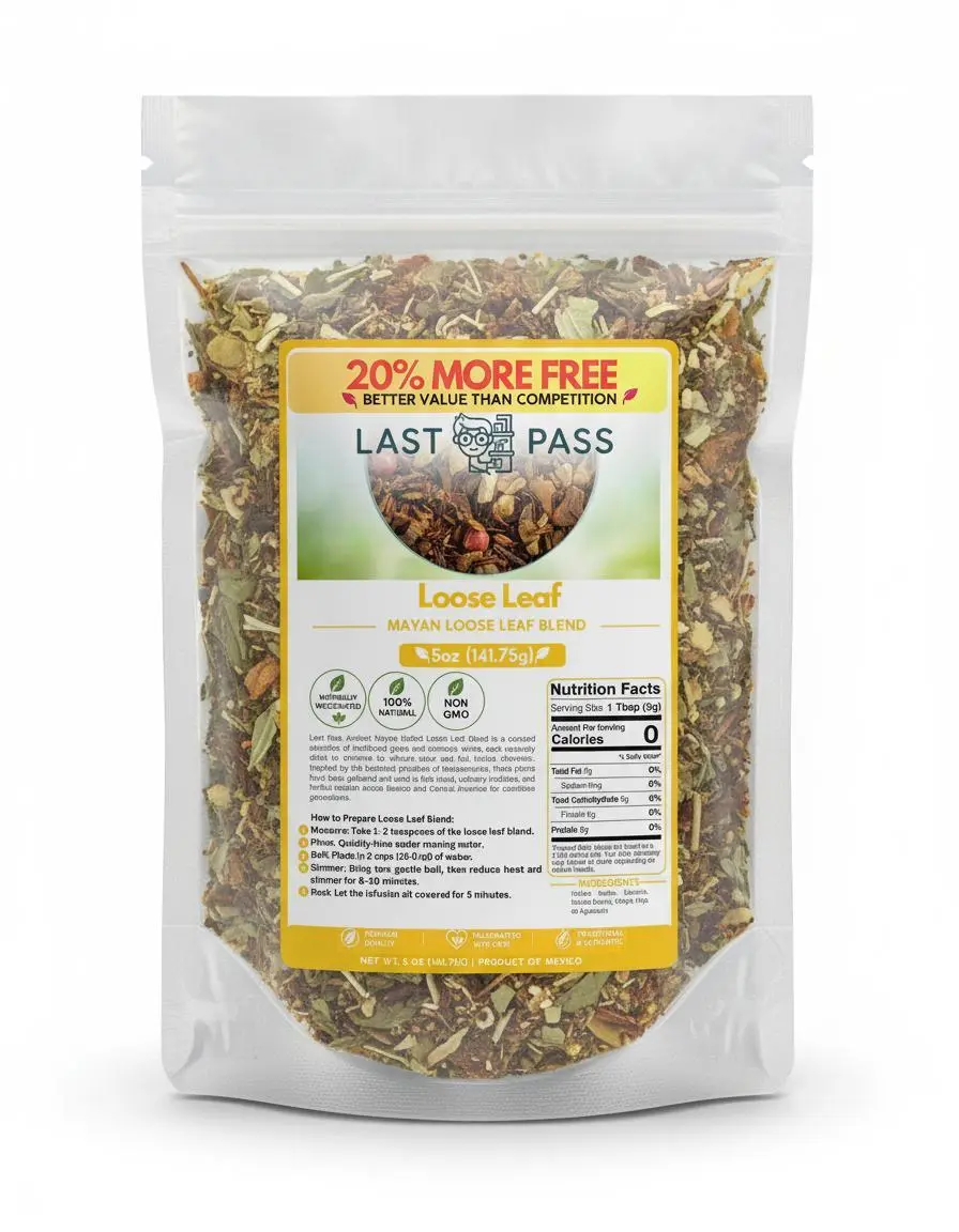 Ancient Mayan Authentic Latin American Herbal Loose Leaf Tea Blend - Sugar Free, No Added Sugar, Caffeine Free, 5 oz, with Bag