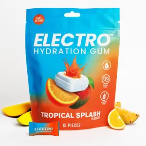 Electro Hydration Gum - Fast-Acting Liquid Core, Caffeine-Free, Zero Calories, Vegan, Tropical Splash Flavor, Instant Electrolytes for Training & Running