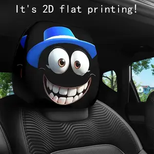 Funny Big-Eyed Grinning Cartoon Print Car Seat Headrest Covers, Car Interior Decoration, Universal Fit for Long Road Trips & Daily Commutes, Halloween Christmas Decor, Car Accessories