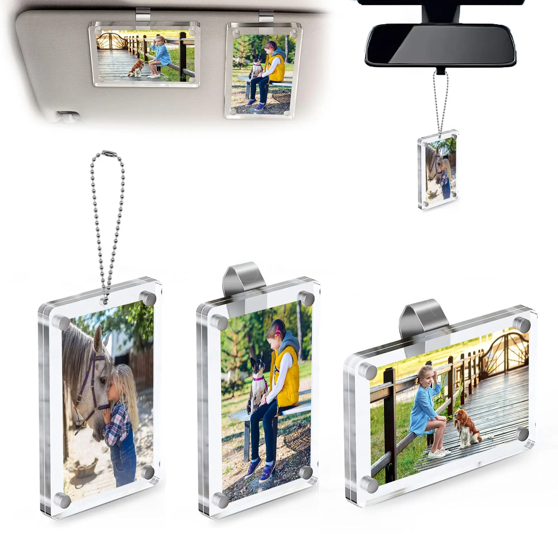 JOYTUTUS 2-Pack Magnetic Car Sun Visor Photo Clips Clear Acrylic Display Frames for Personalized Family Pet Photos Easy to Clip Driver Gift