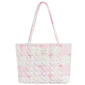 Small Floral Quilted Tote Bag with Zipper Closure for Women Girls