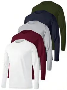 Men's Long Sleeve T-Shirt Set, Casual Knitted Polyester Top, Moisture-Wicking Breathable, All-Season Basic, Flag Print, Loose Fit, Knitwear