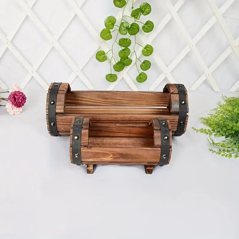 Wooden Barrel Design Flower Pot, Vintage Flower Pot, Indoor and Outdoor Plant Flower Decoration, Outdoor Planters, Multi-functional Decorative Wooden Flower Pot, Decorative Garden Planter, Decorative Garden Pots, Outdoor Pots For Plants