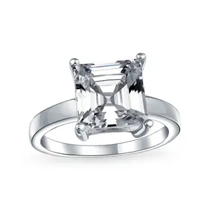 Classic 3CT AAA CZ Asscher Cut Solitaire Engagement Ring in Sterling Silver