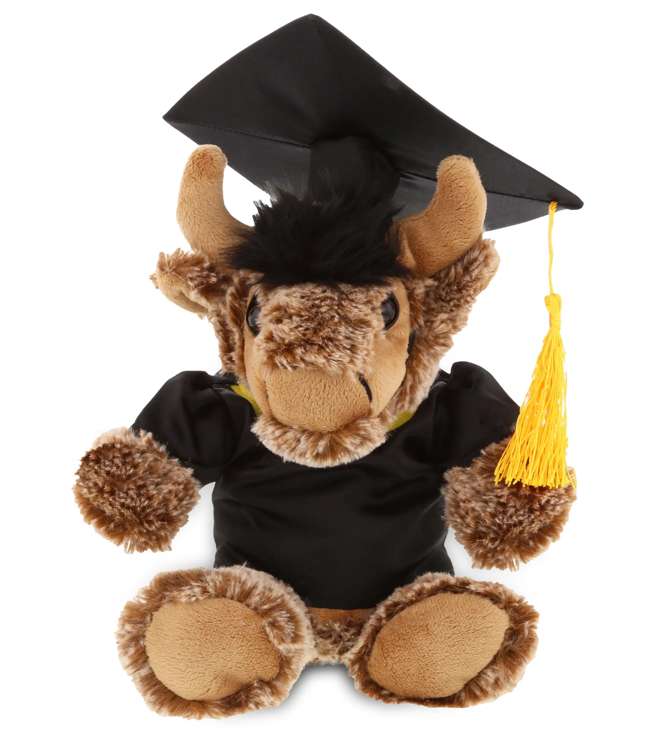 DOLLIBU 1 Super Soft Sitting Brown Buffalo Polyester Plush Toy - 8l x 7w x 8.5h in (8.5 in), Stuffed Animal for Kids, Black Graduation Gift with Graduation Gown Tie-In, Black Graduation Gown