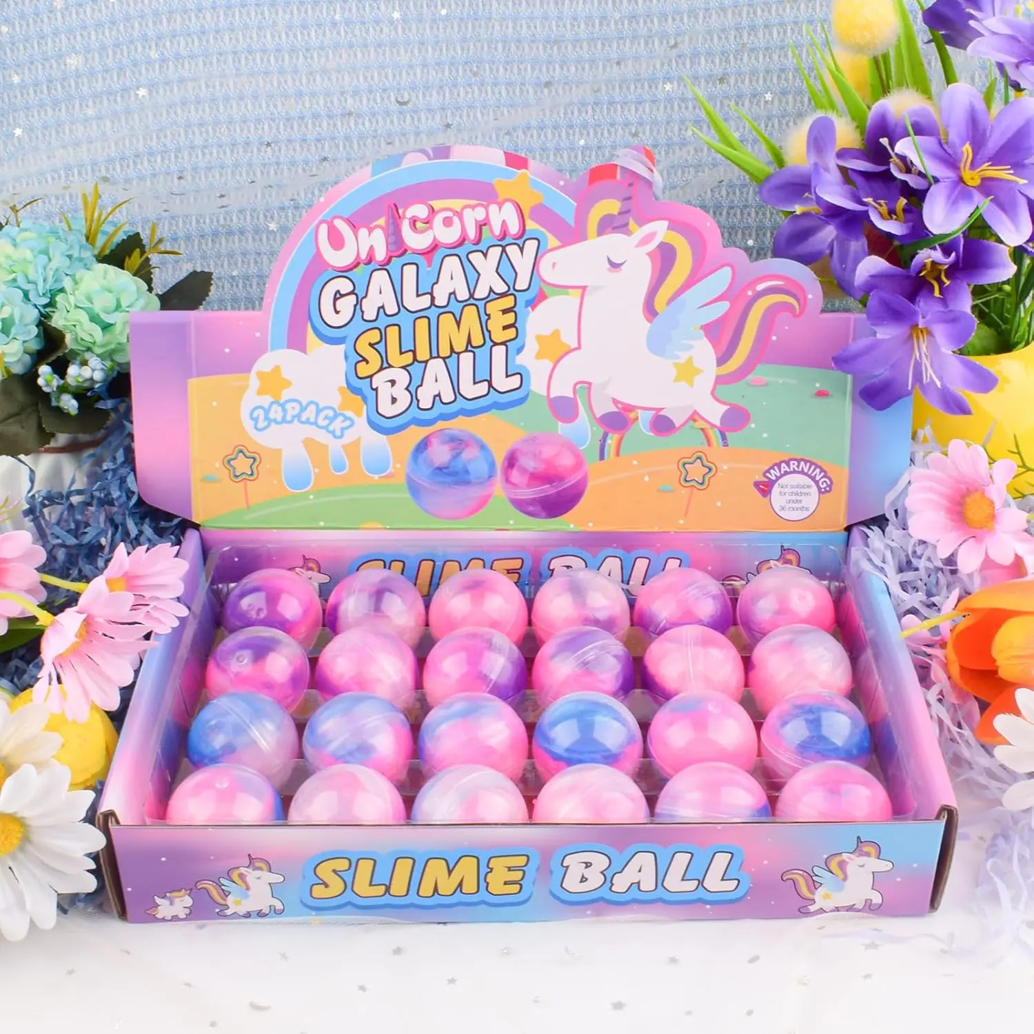 24-Pack Unicorn Galaxy Slime  | Pink, Blue & Purple Slime Balls | Fun Party Favors & Stress Relief Sensory Toy for Kids