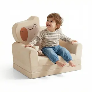 Toddler Sofa, 2-in-1 Soft Toddler Couch Fold Out Comfy, GRHomera Convertable Sofa Chair