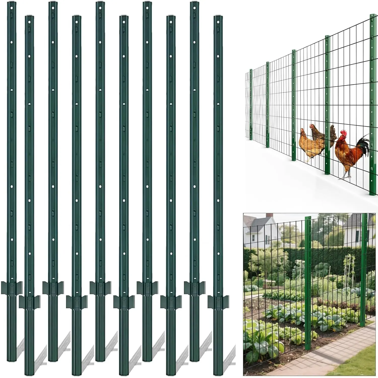 GARVEE 7 Feet Metal Fence Posts Pack of 10 - Durable U Post Stakes for Garden and Yard, No Dig Step-In Design for Easy Installation and Sturdy Support