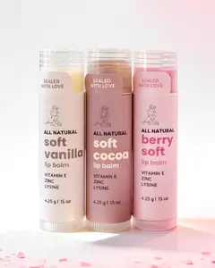 Sundae Trio Lip Balm: Berry Soft + Soft Vanilla + Soft Cocoa with Vitamin E, Zinc & Lysine (1 Berry + 1 Vanilla + 1 Cocoa Pack) – All Natural Hydrating Balm