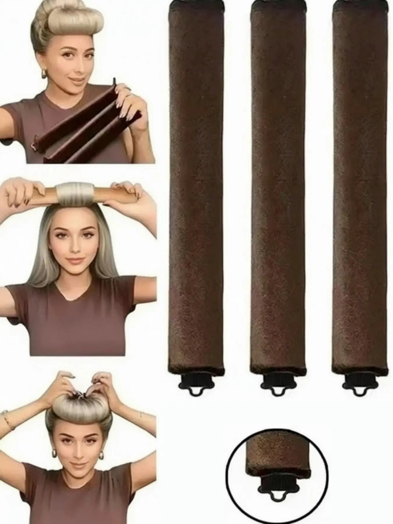 3Pcs Hair Rollers Set, Satin Heatless Curling Set - Hair Rollers, Headband Hair Curlers & Hot Rollers, To Sleep In, High Resilience Rubber Filling, Softer Durable ,Hair Styling Tools