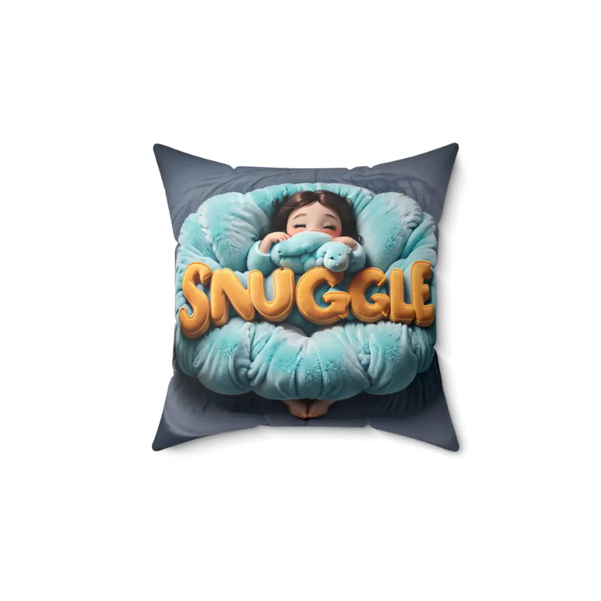 Cozy Dreamer: Snuggle-Branded Pillow with Adorable Girl