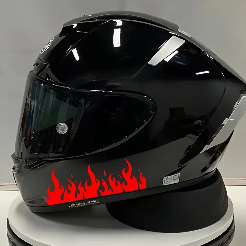2 Fun Flame Vinyl Motorcycle Helmet Stickers - Graphic Decal, Waterproof, Scratch Resistant PVC Stickers, Shiny Surface, Self Adhesive for Helmet and Side Decoration, Smooth Rectangular Shape, Disposable, Motorcycle Accessories