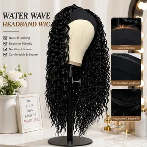 Women's Glueless Black Synthetic Fiber Headband Wig - 26-in Fully Machine-Woven Female Wig, Heat Resistant, Natural Appearance, Suitable for Everyday Wear & Parties, Summervibes, Glueless Hair Wigs