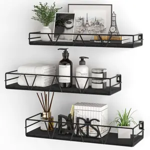 BATOTO Floating Shelves for Wall Set of 3 Space Saver Wall-Mounted Organizer with Storage Hooks for Bedroom Living Room Multi-Functional Decoration