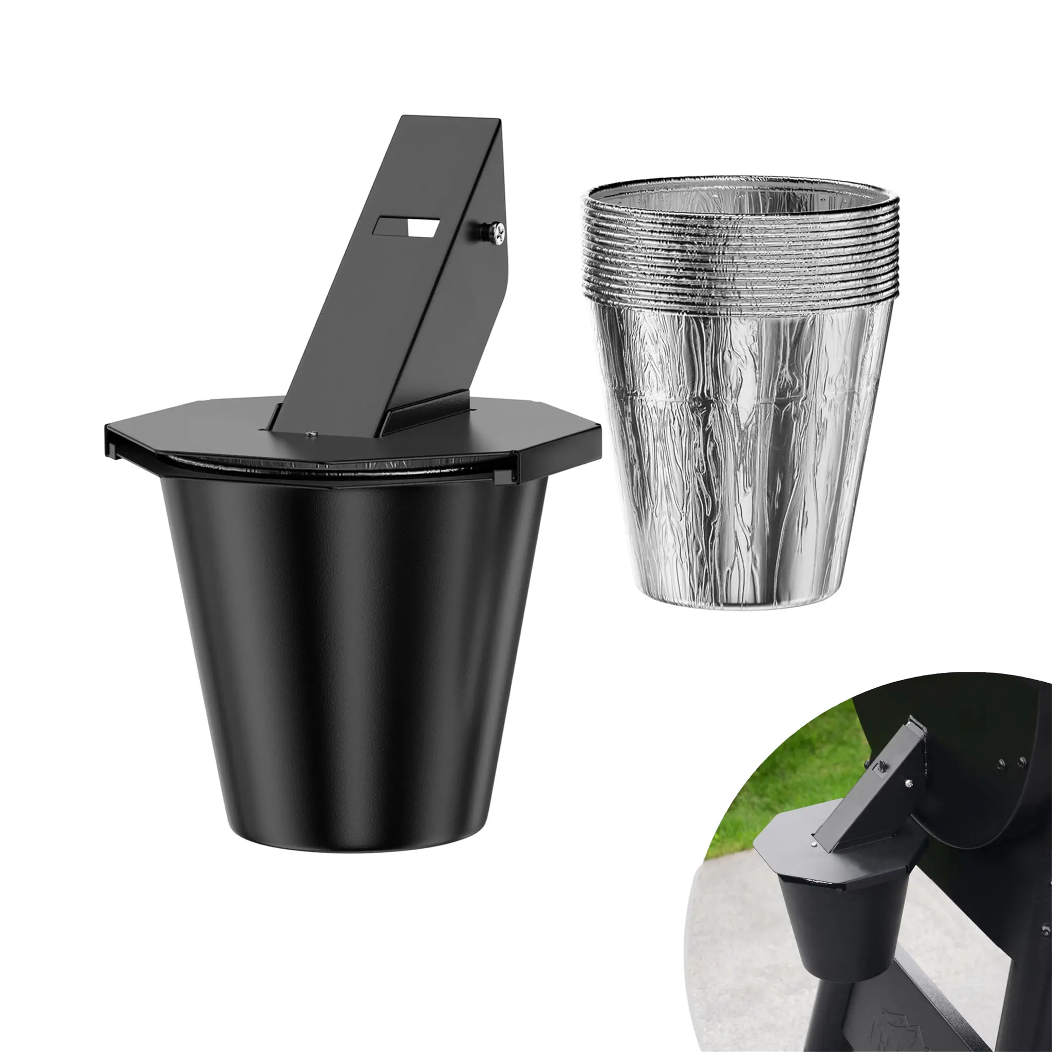 1-Pack Upgraded Grease Bucket with Lid + 12-Pack Liners | Practical Design | Grease Catcher & Drip Trap for Pellet Grills/Smokers | Compatible with Most Grill Models | Ideal for Grill Enthusiasts | Barbecue Utensils