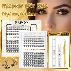 FEEGO Lash Clusters 8-16mm with Bottom Lashes 5-6mm Wispy Lash Clusters 132 PCS Natural Individual Lashes DIY At Home Extension Fake Lashes Makeup Beauty Cosmetic eyelash tools
