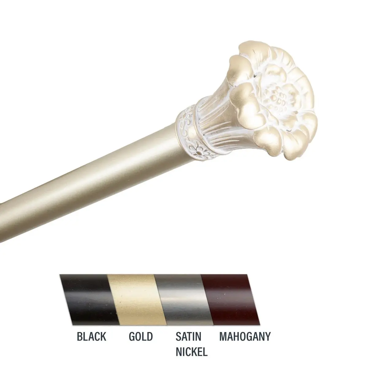 Central Design 100-02-483 Flora 1 in. Curtain Rod, 48-84 in. - Gold, Adjustable Curtain Rod, Home Decoration Curtain, Window Curtain
