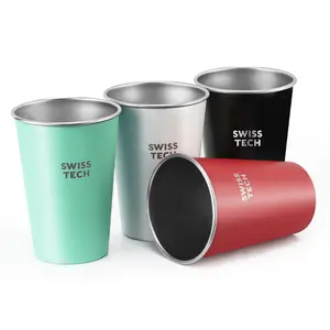 #SpringGlowUp Swiss+Tech 16 oz Stainless Steel Cups, 4 Pack Stackable Pint Cup For Travel, Outdoor and Home, Multicolor