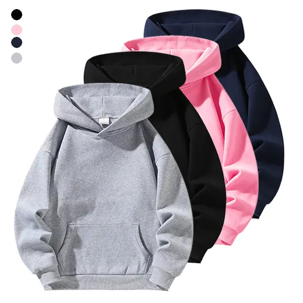 Men’s solid-color pullover hoodie sweatshirt with kangaroo pocket and drop-shoulder design, long sleeves for everyday casual wear, versatile men’s apparel, street style, available in multiple colors, spring/autumn model, suitable for daily outfits, unisex