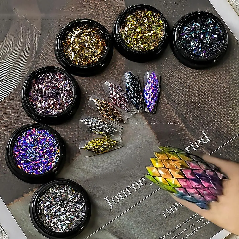 3D Dragon Scale Nail Decorations Glitter Holographic Mirror Diamond Rhombus Gradient Rhinestones Sparkle Nail Art Gems Sequins