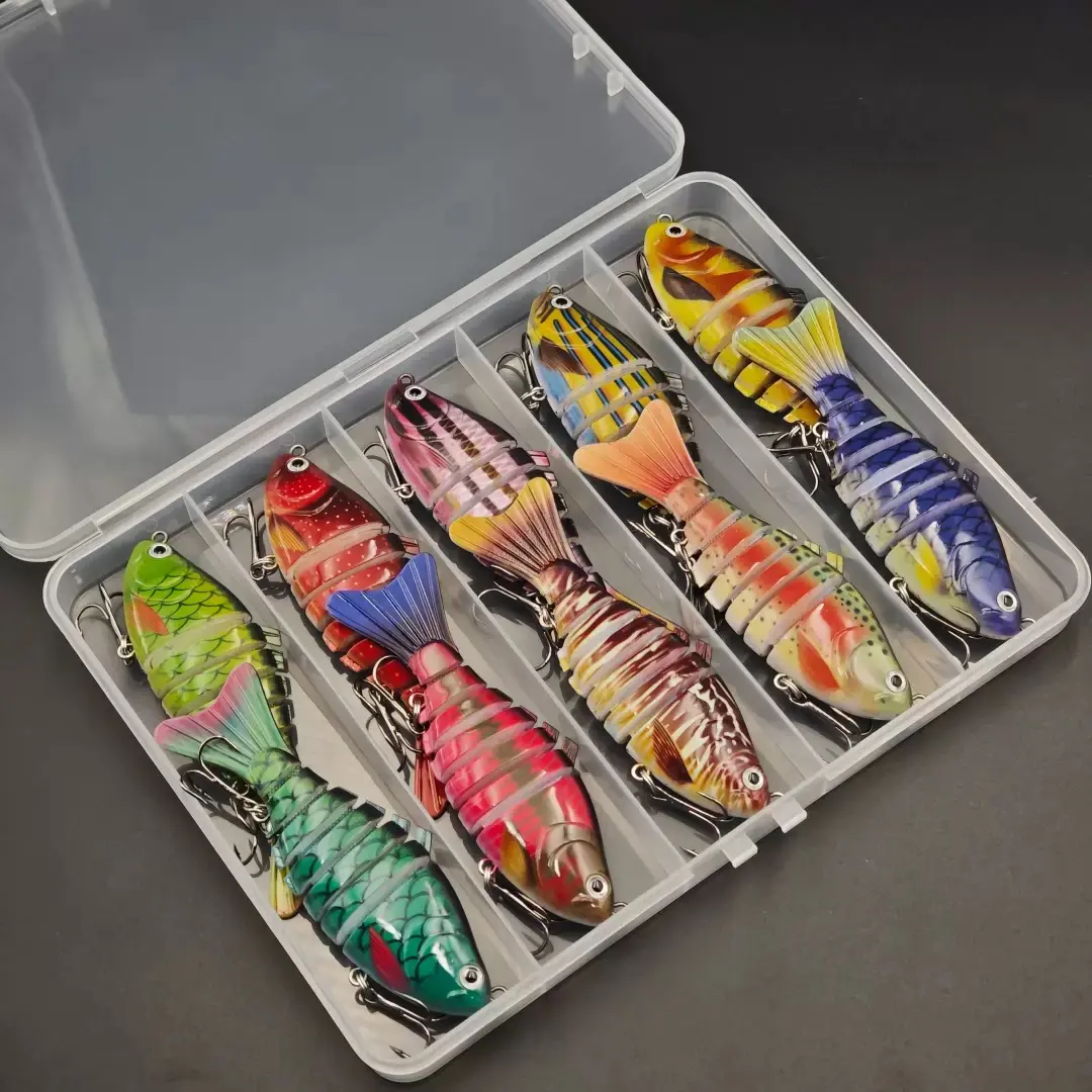 Bass Fishing Lures Set, 10cm 7-Segment Lifelike Hard Swimbait, Multi-Color ABS Body, 3D Eyes, Sharp Treble Hooks for Bass Angling