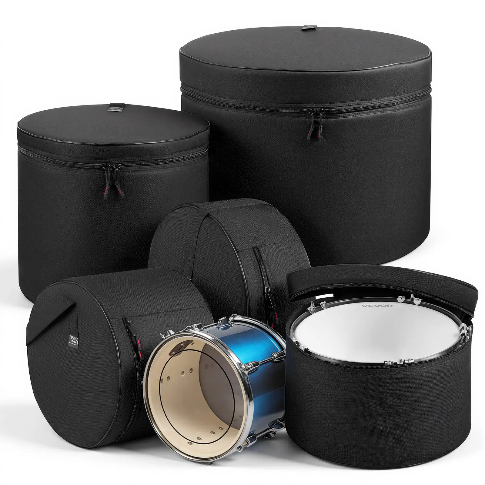 【Summerfinds】VEVOR 5-Piece Drum Case Set, 600D, Padded Drum Bags for 22 in Bass, 12/13/16 in Tom, 14 in Snare, Thick Padding, Lightweight Protective Covers Travel Storage Cases, for Drums Accessories Protection