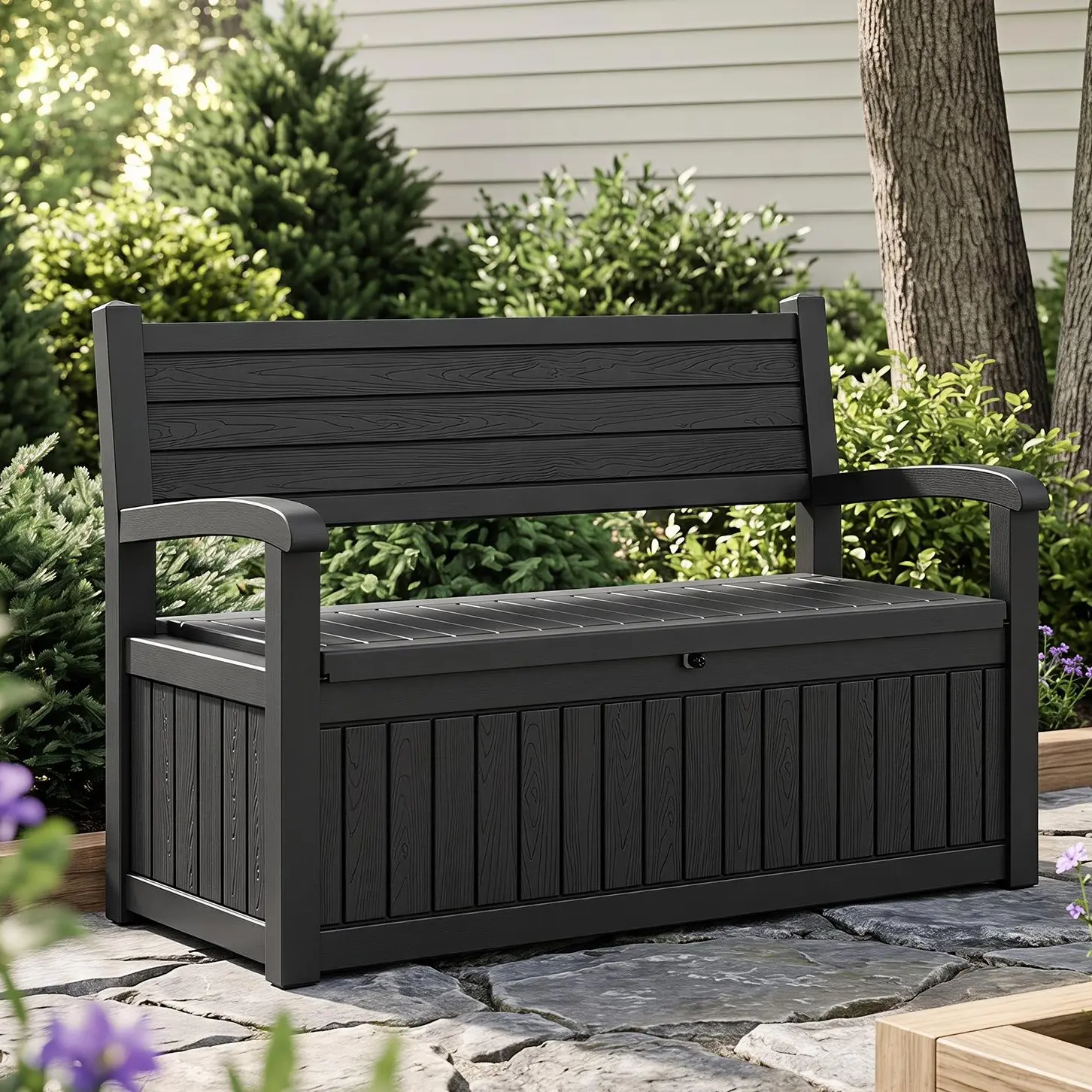 100 Gallon Deck Bench with Storage,  Outdoor Storage Box Bench with Armrests for Patio Furniture, Front Porch Decor and Outdoor Seating – Perfect to Store Garden Tools and Pool Floats,home decor,camping essentials