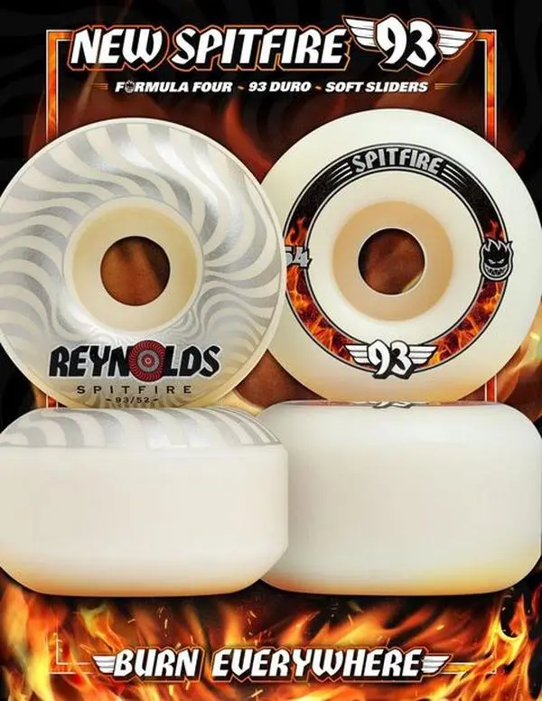Spitfire F4 93 Reynolds Classic Natural Skateboard Wheels - Set of 4, Skateboard Accessories, Rubber Wheels