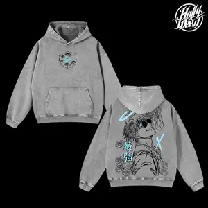 Gojo Satoru Vintage Washed Oversized Hoodie – Jujutsu Kaisen Anime Graphic, Soft Cotton Casual Streetwear Apparel, Unisex Top, Gift for JJK Fans, Anime Aesthetic Outfit Sweatshirts