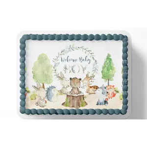 WOODLAND BABY SHOWER CAKE TOPPER Edible Image Woodland Sheet Cake  Cake Topper Woodland Edible Image Sheet Cake