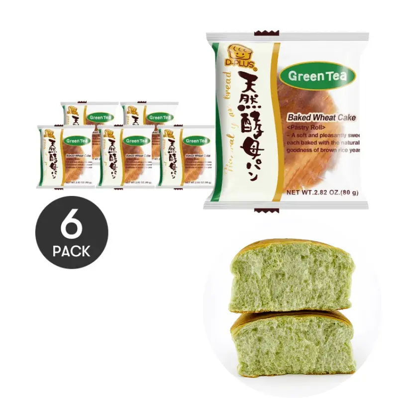 6pcs D Plus Green Tea Natural Yeast Bread - Japanese Dessert Matcha Wheat Bread Cake, 2.82 oz- Pack of 6