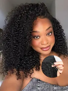 [Glueless Half Wig]Bling Hair Kinky Curly Half Wig Easy Wear No Glue Deep Wave With Drawstring Invisible Hairline Kinky Straight Human Hair Wear Go Glueless Wigs Seamless Flip Over Wig Updo Down Beginner Friendly
