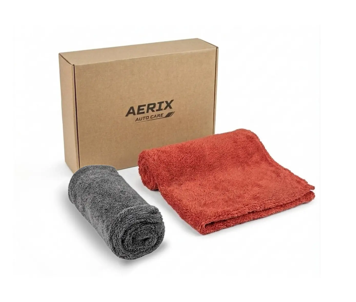 AERIX AUTO CARE TM  Advantage Line 2-in-1 Dual Towel Car Drying System – 1000 GSM 80/20 Blend Japanese Microfiber – 16x24 Ultra Plush, Scratch-Free, Streak-Free Professional Grade Quick Absorb Cloths for Paint, Glass, Ceramic Coatings & PPF Large Edgeless