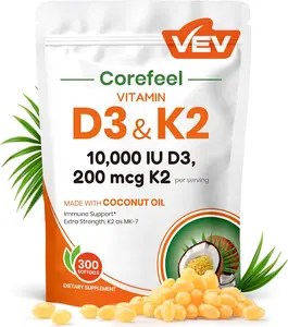 Vitamin D3 with K2 (MK-7) Softgels, Daily Wellness Supplement, 300 Softgels