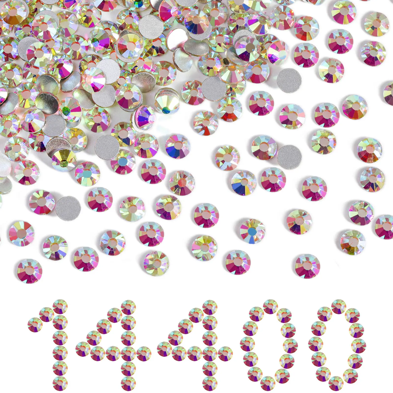 Beadsland Flatback Rhinestones Bulk,14400pcs Crystal Rhinestones for Nails Crafts DIY Decoration,SS6, 1.9-2.1mm