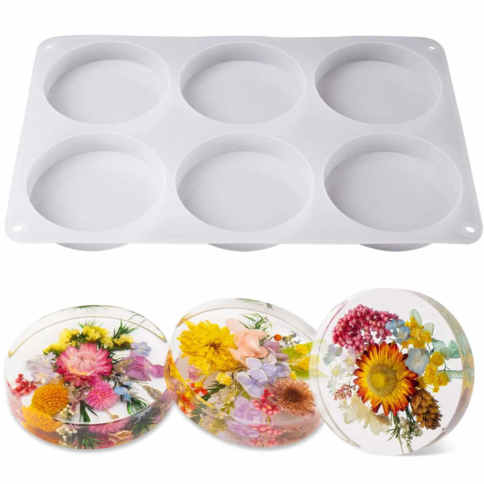 Large 6 Cavity Silicone Coaster Molds for Resin, Extra Deep Round Silicone Coaster Molds for Epoxy Resin, Cups Mats, DIY Birthday Gift Craft LET'S RESIN