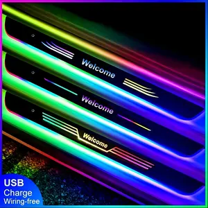 FCCEMC 4PCS Car Door Sill Light Threshold Lamp Logo Projector Lamp Power Moving LED Welcome Plate Pedal Light Protect Car Doors adjustable brightness Led Car Lights Led Lights For Car