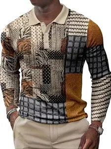 Vintage Patchwork Style POLO Shirt with Zebra Stripes & Plaids Unique Men's Fashion Top Casual Stylish Chinos Jeans Medium Size Tops