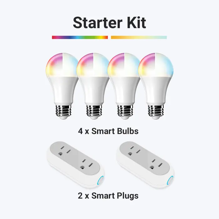 Leona RGB + Tunable White Smart Home Starter Kit - 4 Smart Bulbs & 2 Smart Plugs - Control via Smartphone or Voice Commands - Customizable Scenes & Automations - Compatible with Google Home & Amazon Alexa