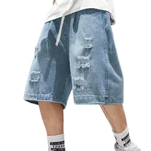 EMMIOL Baggy Jean Shorts Men, Y2k Jorts Cargo Ripped Elastic Waist, Mens Denim Shorts Comfy Casual Streetwear Summer