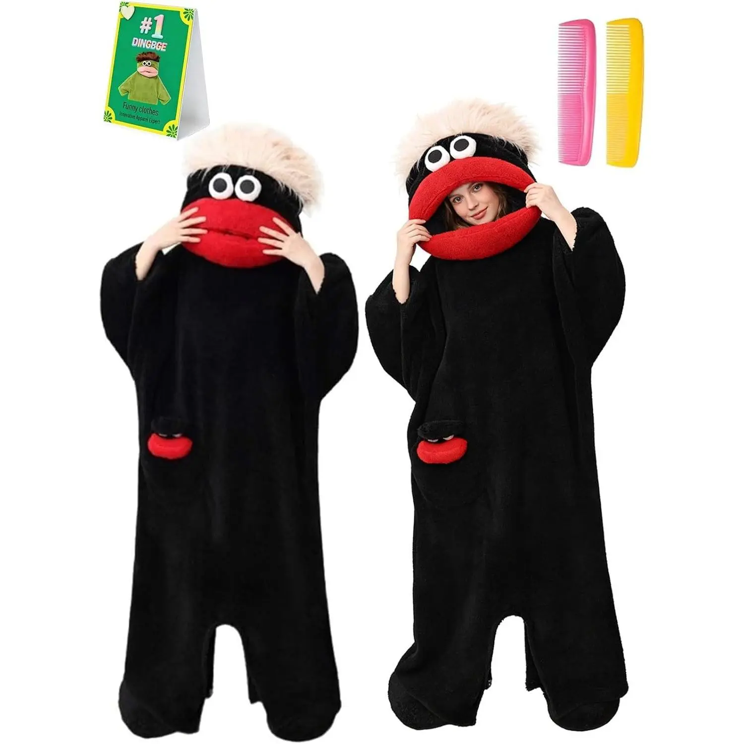 2026  Monster Plush Full-Body Puppet Costume - 1-Piece Fleece Suit for Dress Up, Adults Compatible, Blue Fabric, Attached Booties, Crowd-Stopping Expression, Expressive Googly Eyes, Long Sleeves, Lightweight for Halloween, Birthday Events (4+ Hrs Wear)