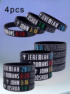 4pcs Silicone Bracelets with Cross Motivational Bible Verses, Party and Daily Wear, Perfect Gift, Inspirational Jewelry, Adjustable Bracelets